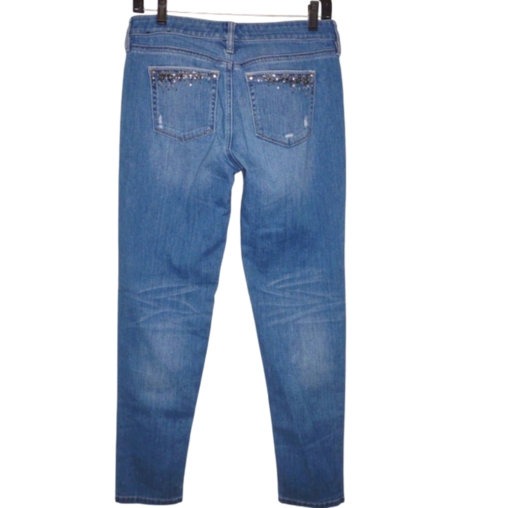 WHBM Low Rise Girlfriend Jeans Blue Jeweled Pockets Size 0R - Picture 7 of 12